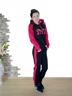 Штаны с лампасами черный\малина